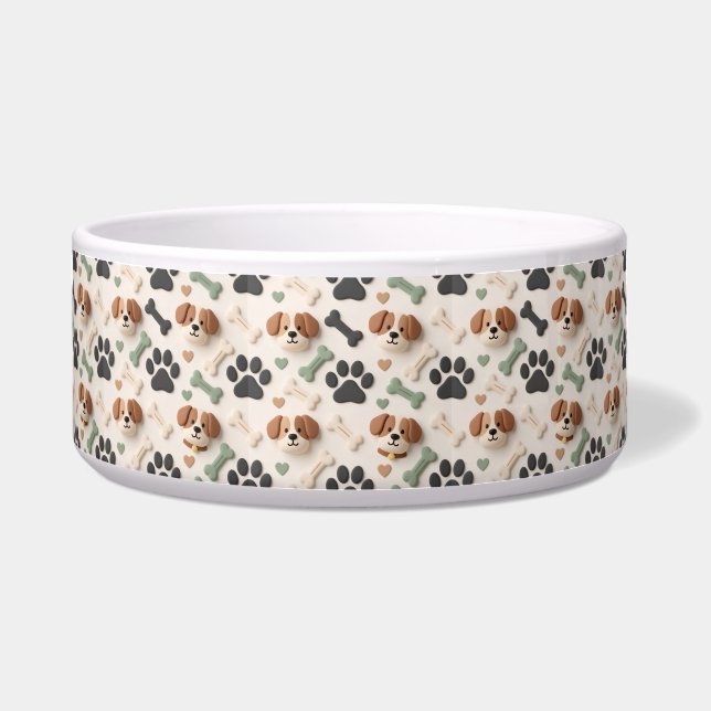 Écuelle Chien en céramique empreinte de patte vert sauge F (Devant)