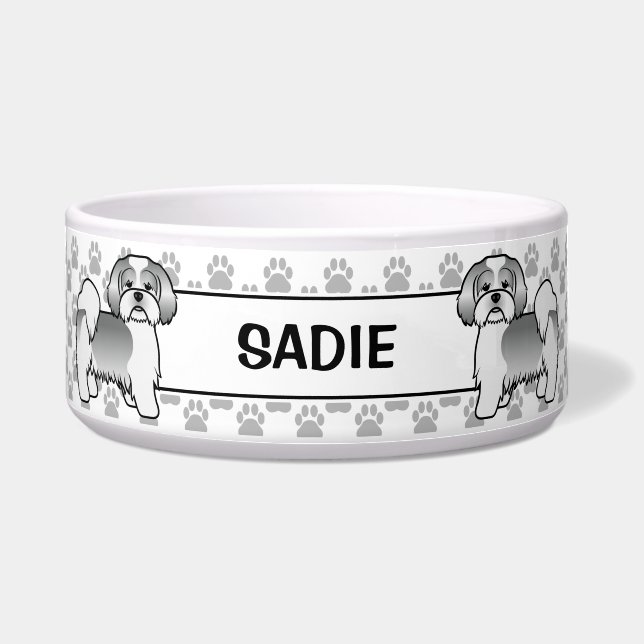 Écuelle Chien Lhasa Apso Argent Et Blanc Avec Des Pattes & (Devant)