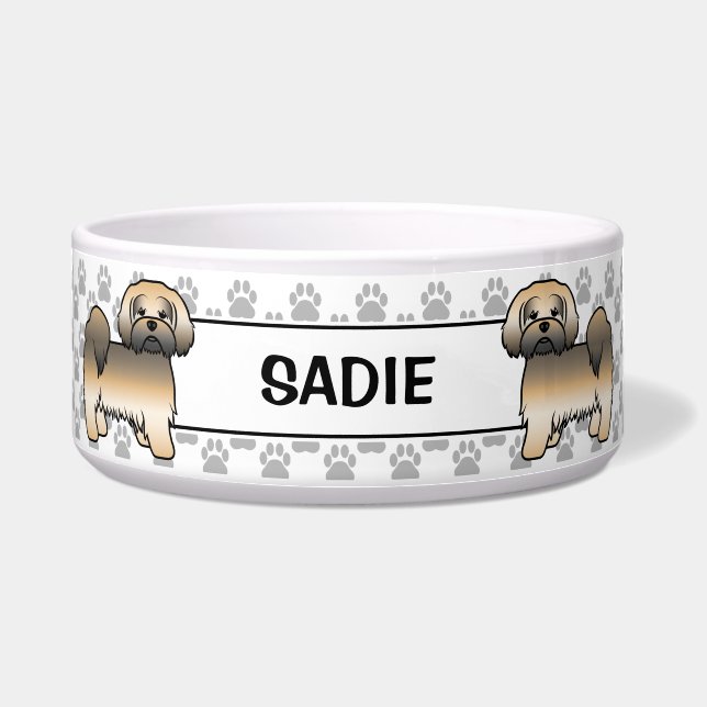 Écuelle Chien Lhasa Apso Sable Doré Avec Pattes & Nom (Devant)