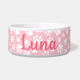 Écuelle Chien mignon Paw Motif blanc et rose pastel