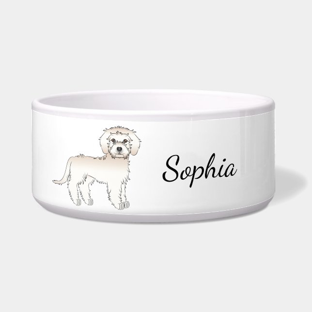Écuelle Chien Mini Goldendoodle Crème Debout & Nom (Devant)