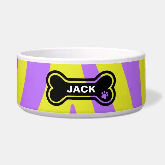 Écuelle Chien Personnalisé Jaune Clair et Violet (Devant)