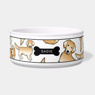 Écuelle Chien Retriever Golden Jaune Motif Dispersé & Nom