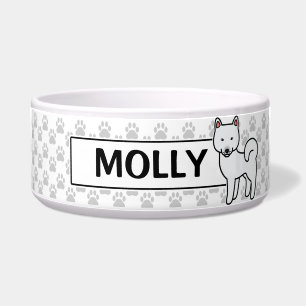 Écuelle Chien Shiba Inu de couleur blanche avec le nom du 
