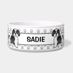 Écuelle Chien Shih Tzu noir et blanc avec pattes et nom