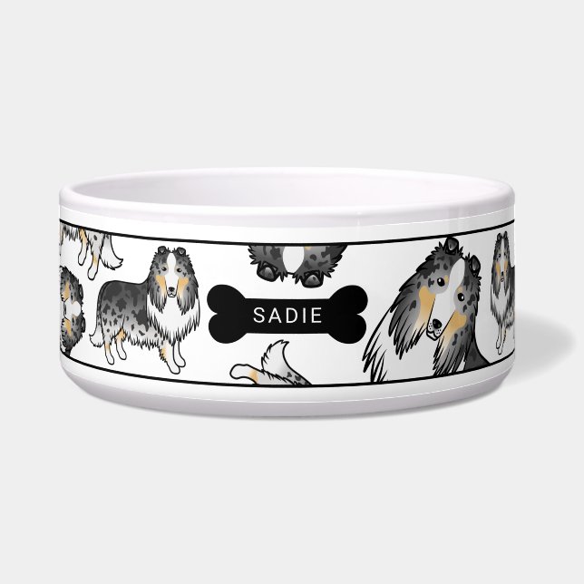 Écuelle Chiens Colley Rough Blue Merle Motif & Nom (Devant)