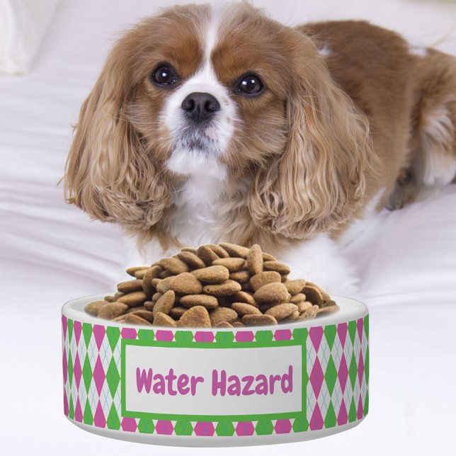 Écuelle Chiens de Danger d'Eau de Golf de Diamants Roses e (Calling all golfers, you have to grab this very funny dog bowl! )