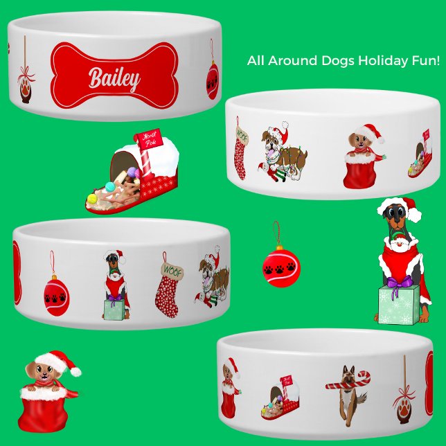 Écuelle Chiens de vacances avec jouets pour chiens personn (This cute Christmas dogs design is just a perfect addition to your holiday decorations for your dog!)