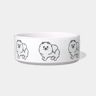 Écuelle Chiens Pomeranian de dessin animé souriant blanc