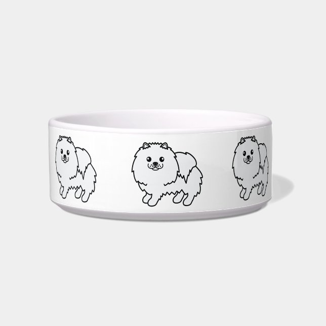 Écuelle Chiens Pomeranian de dessin animé souriant blanc (Droite)