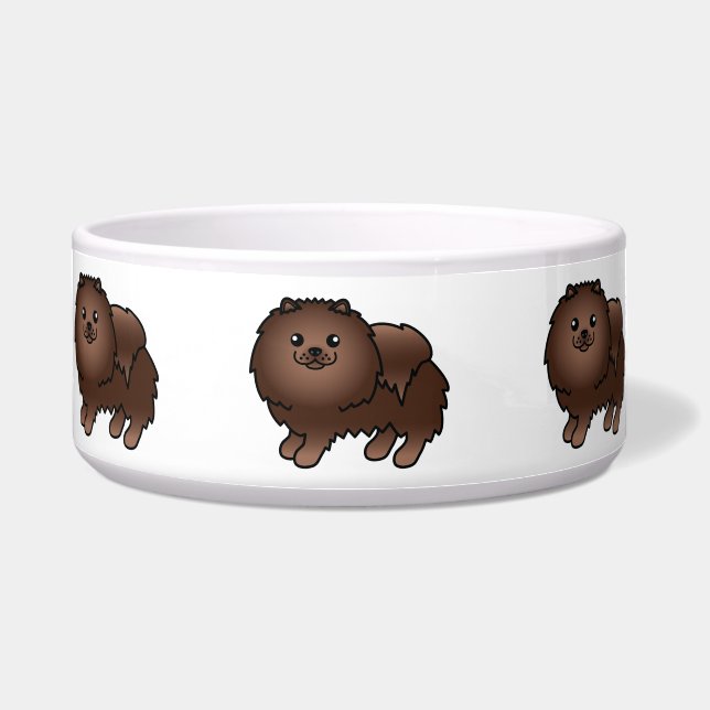 Écuelle Chiens Pomeranian Dessin Animé Mignons Marron (Devant)