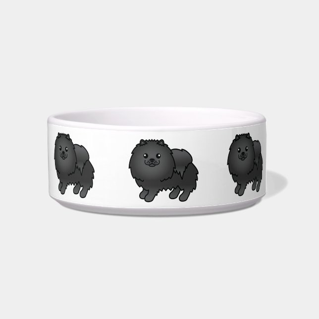 Écuelle Chiens Pomeranian Dessin Animé Mignons Noirs (Droite)