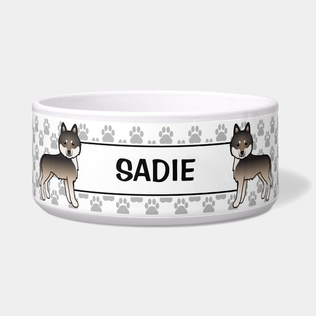 Écuelle Chiens Sibériens Husky Gris Loup Noir Et Nom & Pat (Devant)