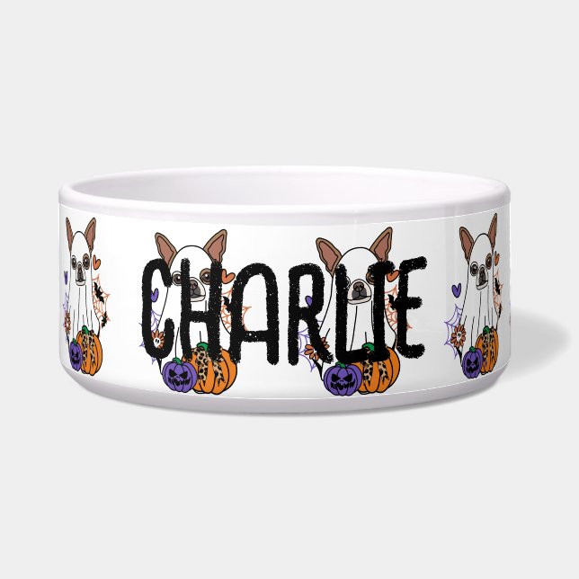 Écuelle Chihuahua Chien fantôme d'Halloween (Devant)