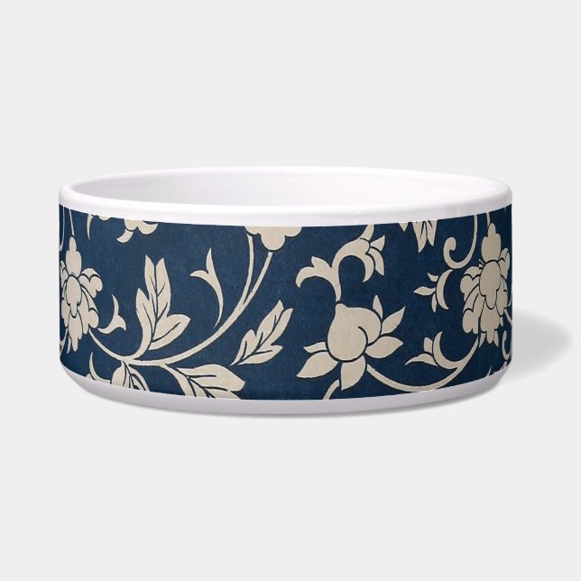 Écuelle Chinoiserie florale Vintage Blue Ceramic Pet Bowl (Devant)