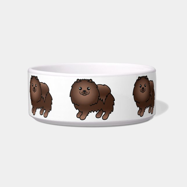 Écuelle Chiots de dessin animé mignons Pomeranian marron (Devant)