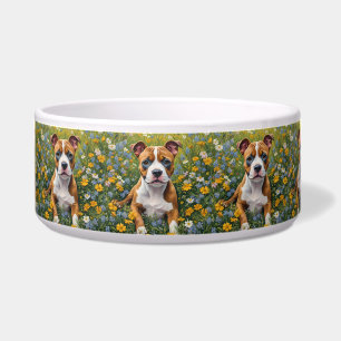 Écuelle Chiots Staffordshire Bull Terrier Brun Et Blanc,