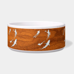 Écuelle Chrome style Diver with Sharks on Teak Veneer