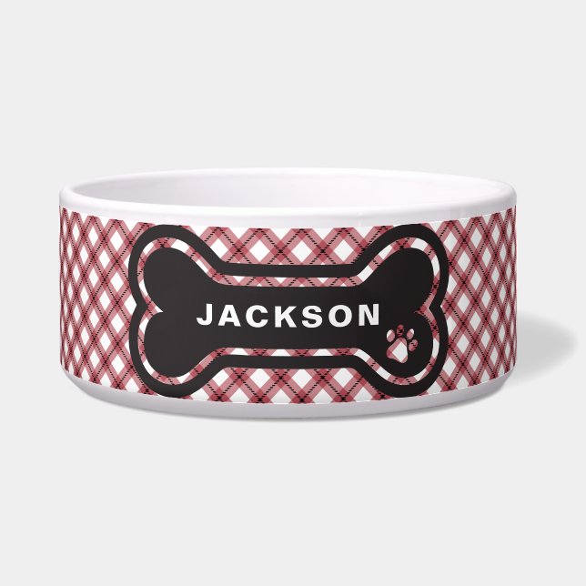 Écuelle Classic Red & White Argyle Plaid Dog Bone (Devant)