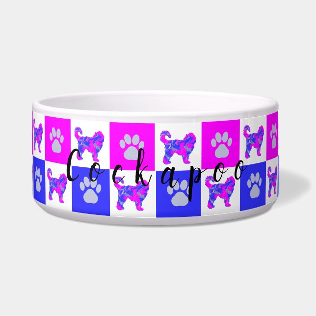 Écuelle Cockapoo Dog & Paw Hot Pink & Blue Pet Pet Pet Pet (Devant)