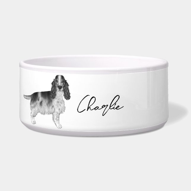 Écuelle Cocker Spaniel en noir et blanc & nom personnalisé (Devant)