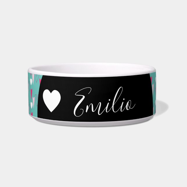 Écuelle Cœur de la Saint-Valentin Amour Teal Script Nom An (Devant)