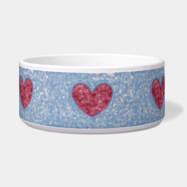 Écuelle Coeurs Rouge rose Bleu Faux Fuzzy Design (Devant)