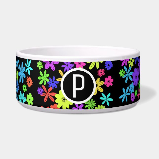 Écuelle Couleur Pop Cute Fleurs Monogramme céramique Pet B (Devant)