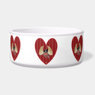 Écuelle Coupe Chien Cupidon Cœur Rouge Paillettes