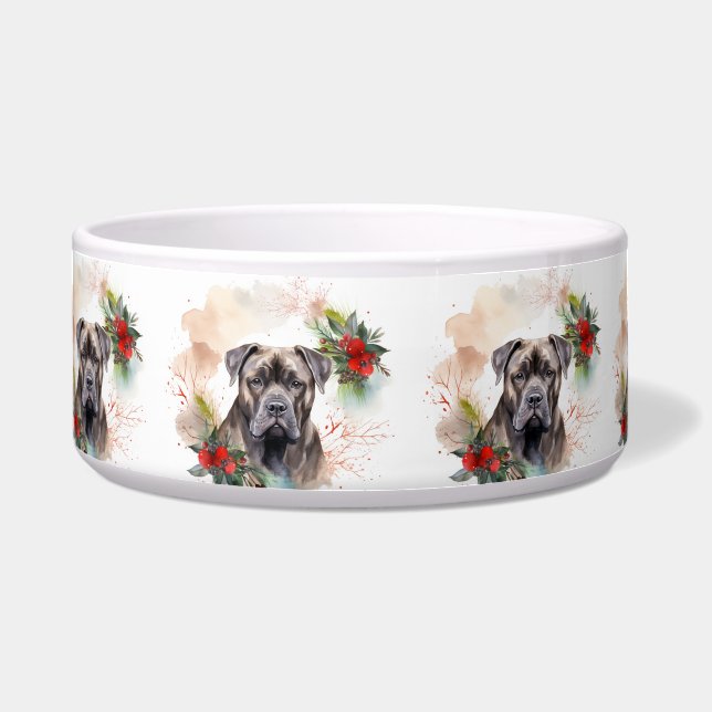 Écuelle Couronne de Noël festive du Cane Corso (Devant)