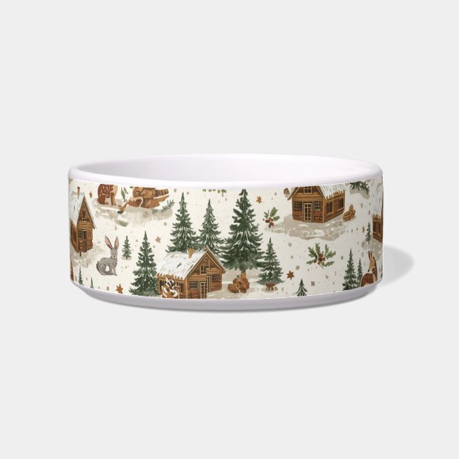 Écuelle Cozy Woodland Cabin Cat Bowl – Rabbits, Pine Trees (Droite)