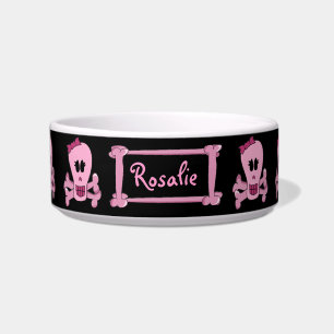Écuelle Crâne punk rose avec la cuvette d'animal familier