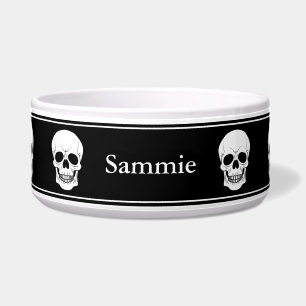 Écuelle Crânes Noir Et Blanc Avec Nom Halloween