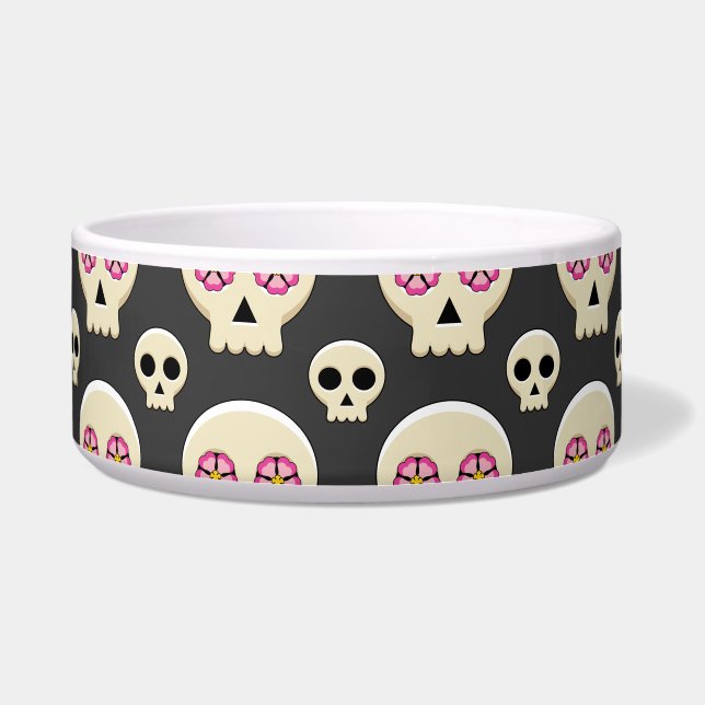 Écuelle Creepy Cute Kawaii Goth Skull with Flowers (Devant)