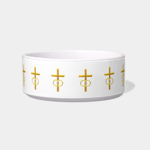 Écuelle Croix 3-D d'or avec anneaux Mariages