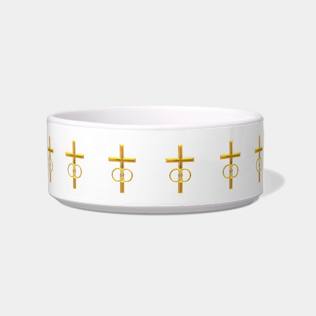 Écuelle Croix 3-D d'or avec anneaux Mariages (Droite)