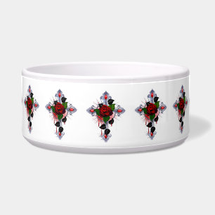 Écuelle Croix d'argent avec une rose rouge