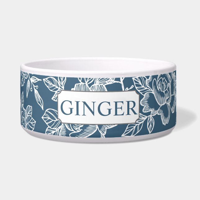 Écuelle Croquis floral bleu avec nom (Devant)