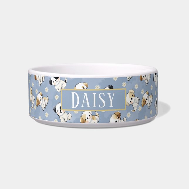Écuelle Customizable Blue Puppy and Floral Pattern  (Devant)