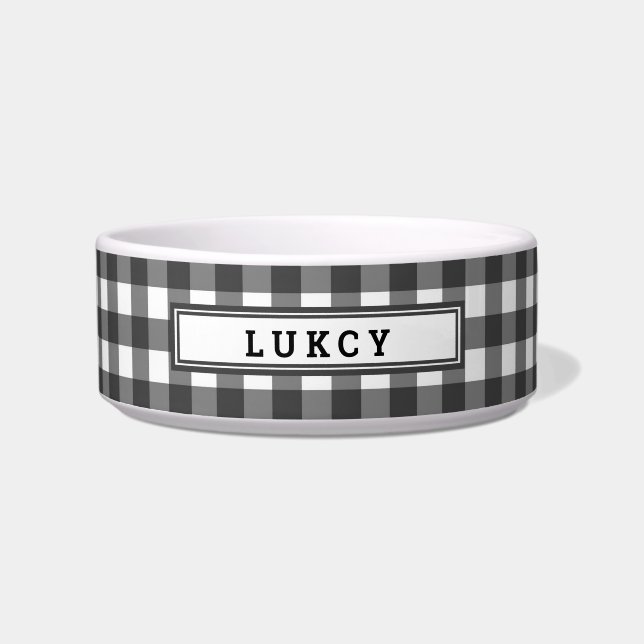 Écuelle Cute Black Buffalo Plaid Dog Name Personalized (Devant)