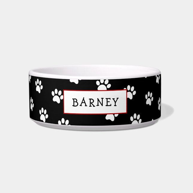 Écuelle Cute empreinte de patte noir et blanc bol (Devant)