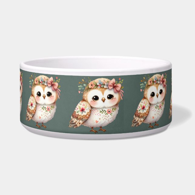 Écuelle Cute Floral Owl with Bow (Devant)