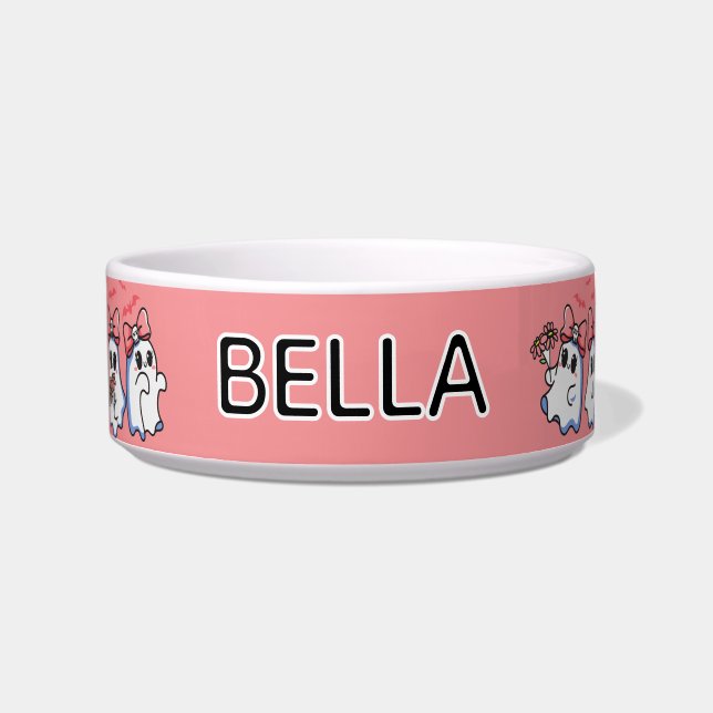 Écuelle Cute Girly Ghosts with Bows Halloween Cat Feeding (Devant)