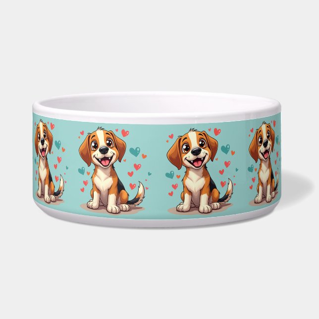 Écuelle Cute Kawaii Beagle avec Coeurs Jouer Chien Art (Devant)