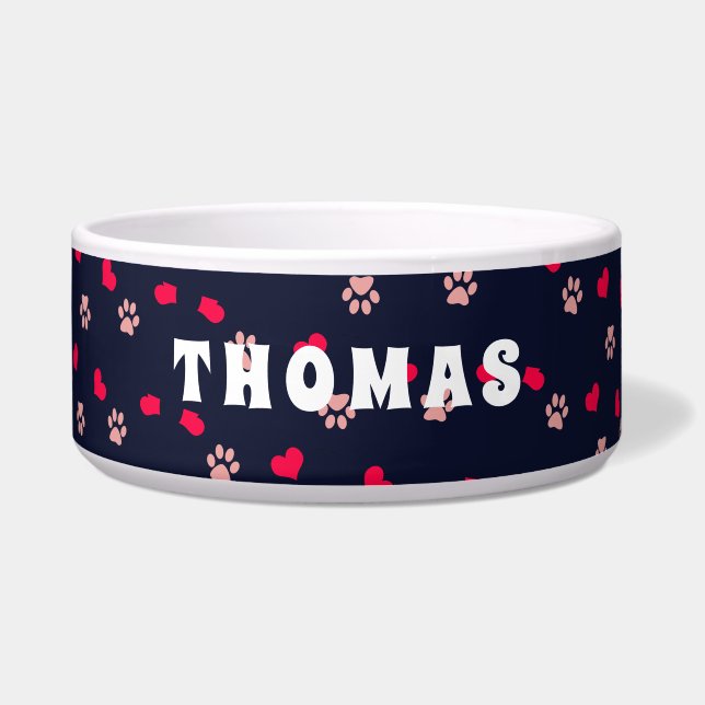 Écuelle Cute Love Coeurs et pattes Motif rose rouge (Devant)