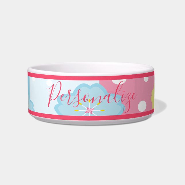 Écuelle Cute Pink Blue Pastel Design Personnalisé Chien Ch (Devant)