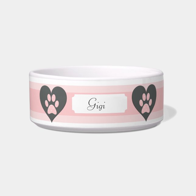 Écuelle Cute Rose Custom Chig Bowl avec Poka Pootted Paws (Devant)
