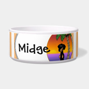 Écuelle Cute Tropical Island Beach Dachshund (noir & bronz