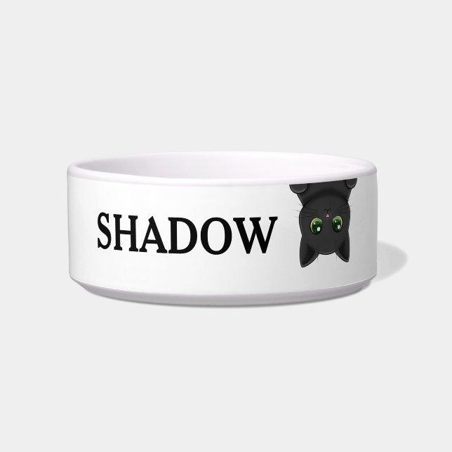 Écuelle Cute Upside Down Peeking Black Cat Custom Name (Devant)