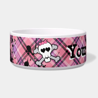 Écuelle Cuvette de chien de crâne rose et de fille faite